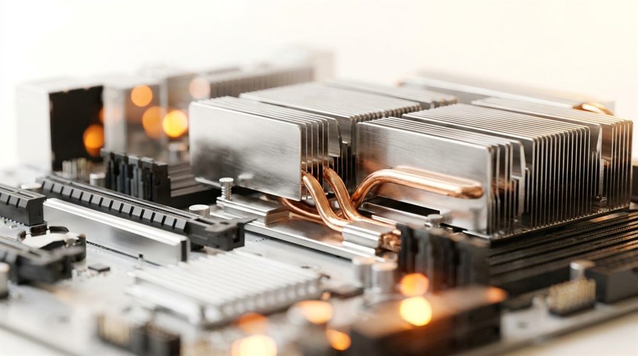 Server-grade hardware — machined heatsinks and copper on a Dedisetup board